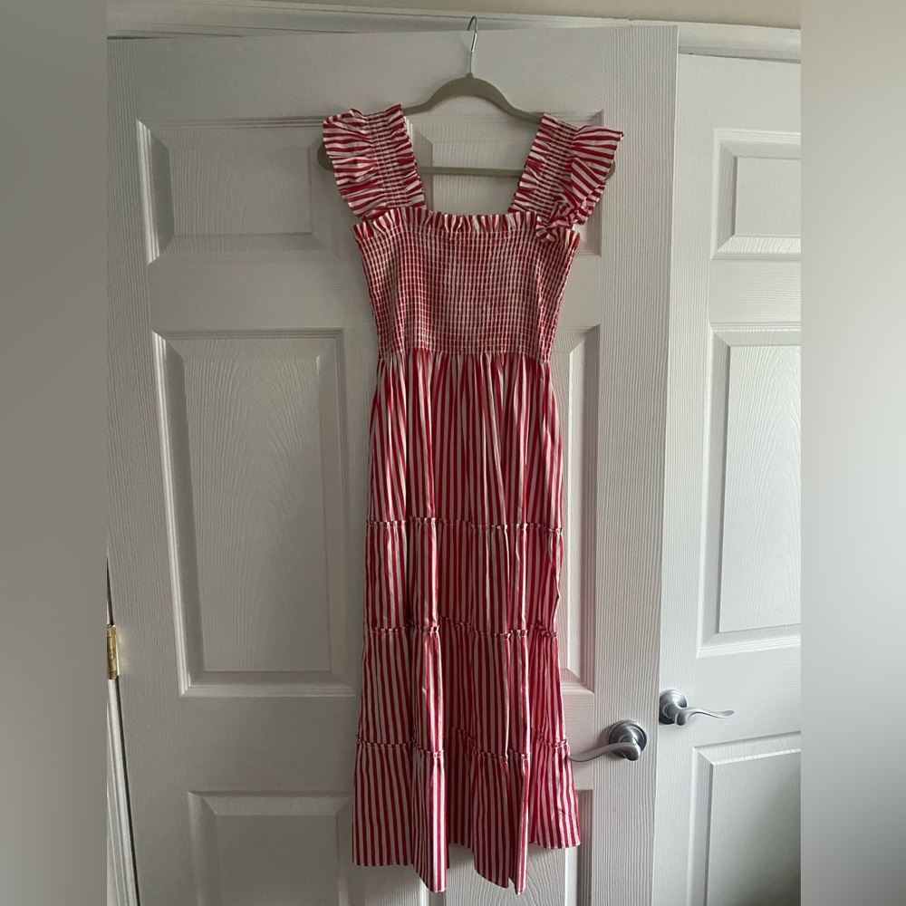 Hill House Red and White Striped Smocked Dress